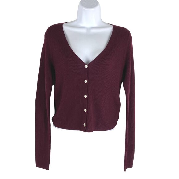Everlane The Ultrafine Merino Ribbed Cardigan Medium Burgundy Merino NWT - Picture 1 of 8